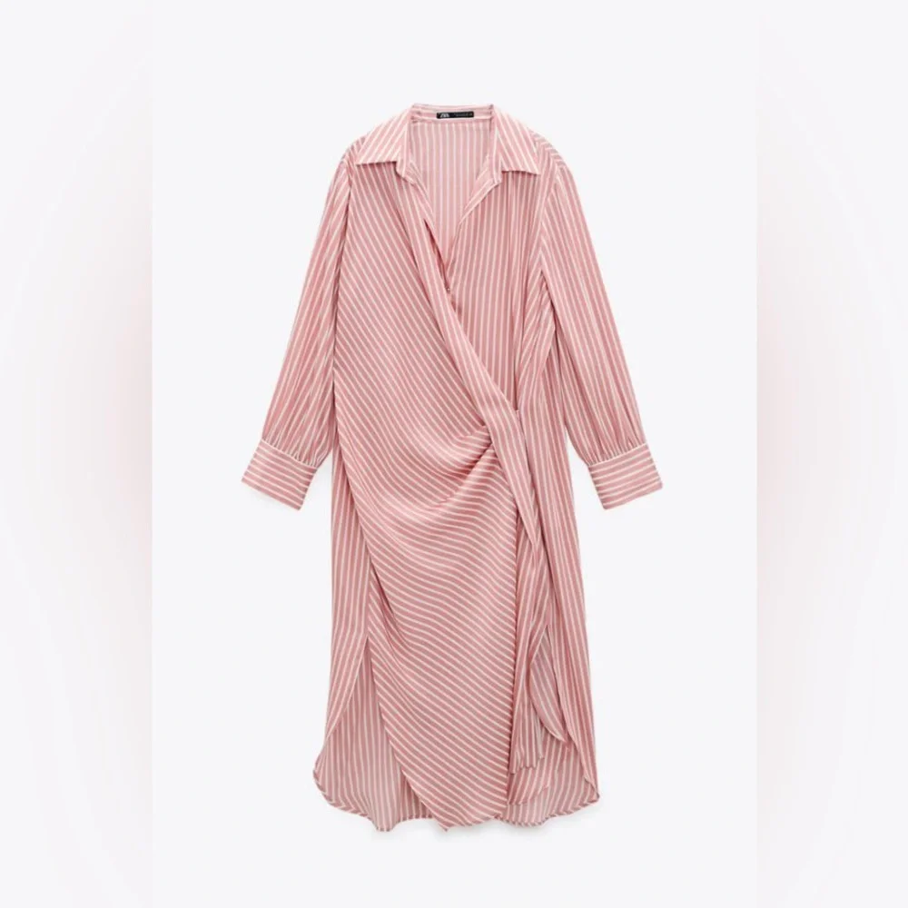 Zara Silk Pink Striped Long Sleeve Dress - Picture 2 of 4